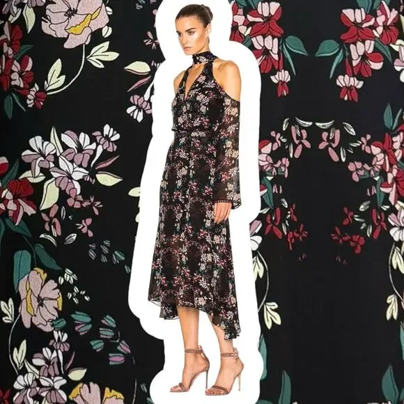 New w/Tags NICHOLAS pure silk floral flowing Goddess cold shoulder dress - Picture 9 of 16